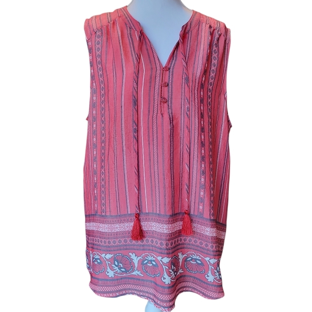 St Johns Bay Red Flowy Boho Sleeveless Blouse Top